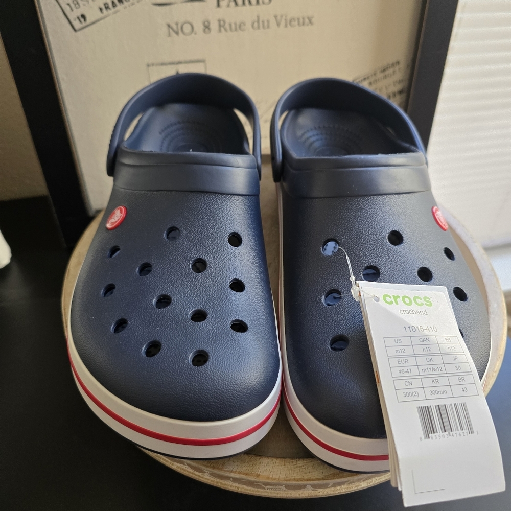 CROCS Navy Water Shoes with Red Accents